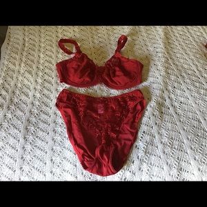 Cabernet Bra, 38C and panties, XL. Rich red color.
